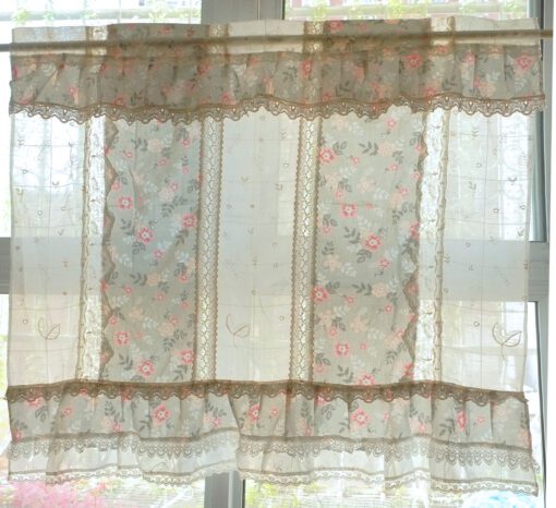 Farmhouse Vtg. Burlap Lace Fringed Curtain