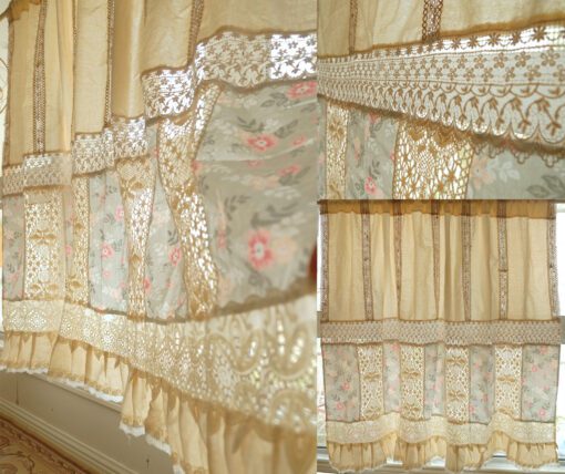 Country Cottage Farmhouse Vtg. Lace Fringed Curtain