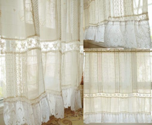 SHABBY Cottage Rustic Farmhouse Lace Doily Fringed Curtain