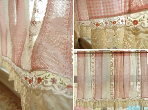 Pink Cottage Rustic Lace Doily Fringed Curtain