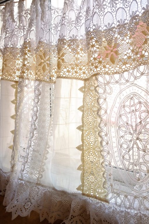 Elegant French Country Cottage White Fabric Farmhouse Lace Curtain