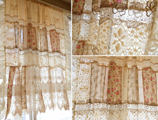 BOHO Country Cottage Farmhouse Vtg. Lace Fringed Curtain