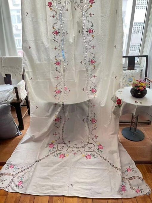 Genway period cotton handmade appliquéd embroidery tablecloth