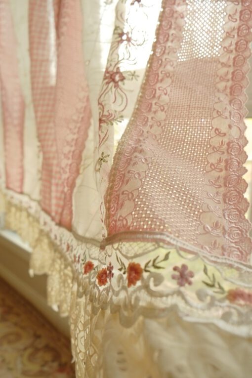 Pink Cottage Rustic Lace Doily Fringed Curtain