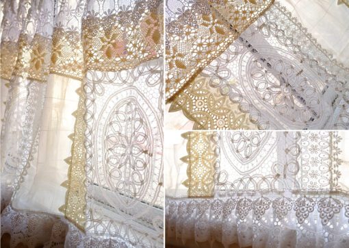 Elegant French Country Cottage White Fabric Farmhouse Lace Curtain