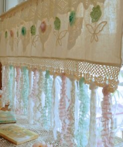 SHABBY Ecru Country Cottage Rustic Lace Fringed Curtain Valance