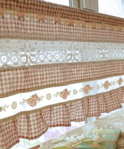 Gingham French Country Cottage Rustic Doily Lace Curtain Valance Banner Backdrop Banner