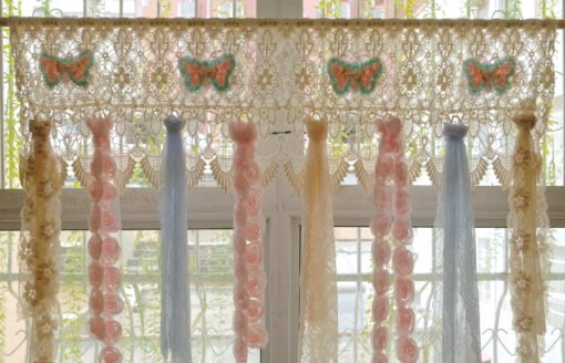 SHABBY Ecru BOHO Country Cottage Vintage Farmhouse Burlap Lace Fringed Curtain Valance