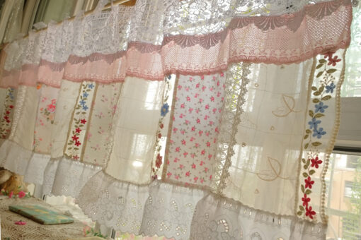 Beautiful Elegant French Country Cottage Colorful Fabric Farmhouse Lace Curtain Valance Backdrop/Wall Hanging
