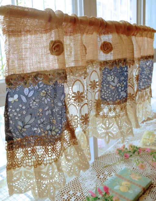 BOHO Country SHABBY Cottage Rustic Farmhouse Twine Vintage Lace Fringed Curtain Wall Hanging