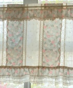 Farmhouse Vtg. Burlap Lace Fringed Curtain