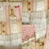 SHABBY Chic Pink White Cottage Rustic Lace Doily Fringed Curtain