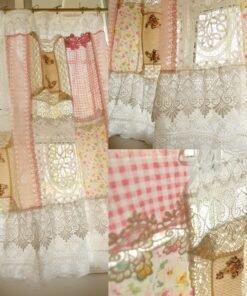 SHABBY Chic Pink White Cottage Rustic Lace Doily Fringed Curtain