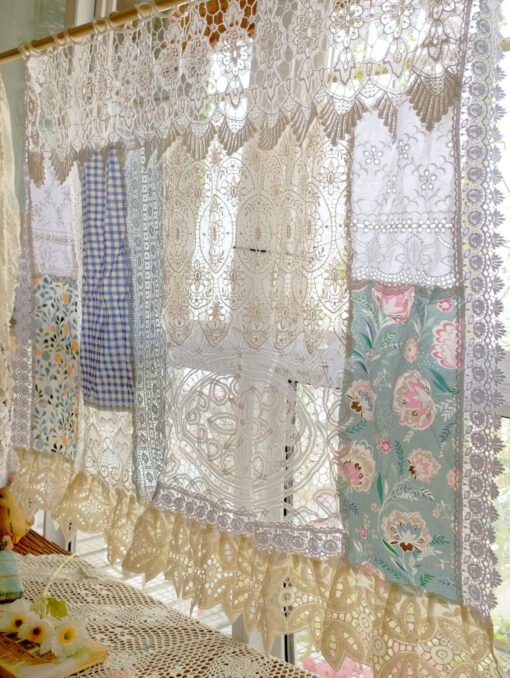 Multiple Color Cottage Rustic Farmhouse Lace Doily Fringed Curtain