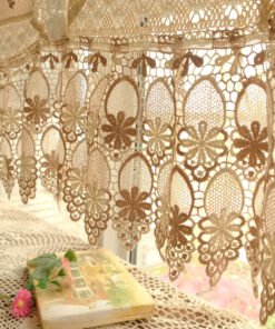 Our vintage lace curtain featuring intricate crochet patterns and delicate floral embroidery