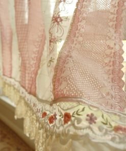 Pink Cottage Rustic Lace Doily Fringed Curtain