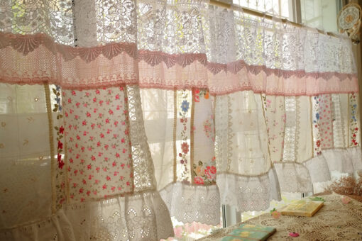 Beautiful Elegant French Country Cottage Colorful Fabric Farmhouse Lace Curtain Valance Backdrop/Wall Hanging