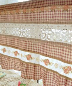 Gingham French Country Cottage Rustic Doily Lace Curtain Valance Banner Backdrop Banner