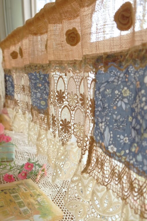 BOHO Country SHABBY Cottage Rustic Farmhouse Twine Vintage Lace Fringed Curtain Wall Hanging/Valance/Backdrop