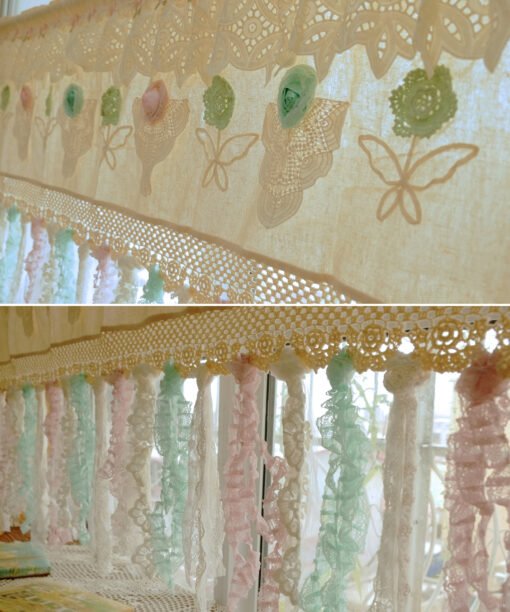 SHABBY Ecru Country Cottage Rustic Lace Fringed Curtain Valance